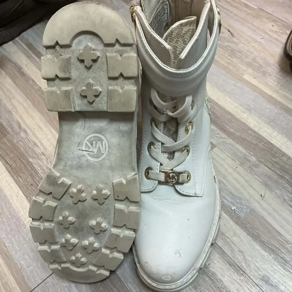 Michael Kors Kids Ridley Stark 2 Lace-Up Ankle Boots Vanilla/Pale Gold Size 3